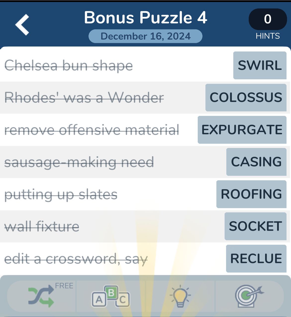 7 Little Words December 16 2024 Bonus 4