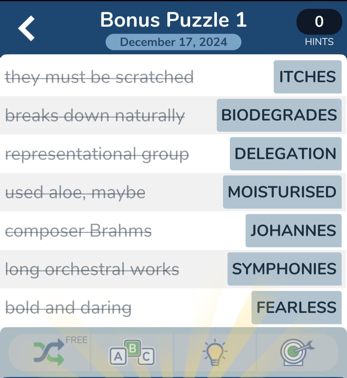 7 Little Words December 17 2024 Bonus 1