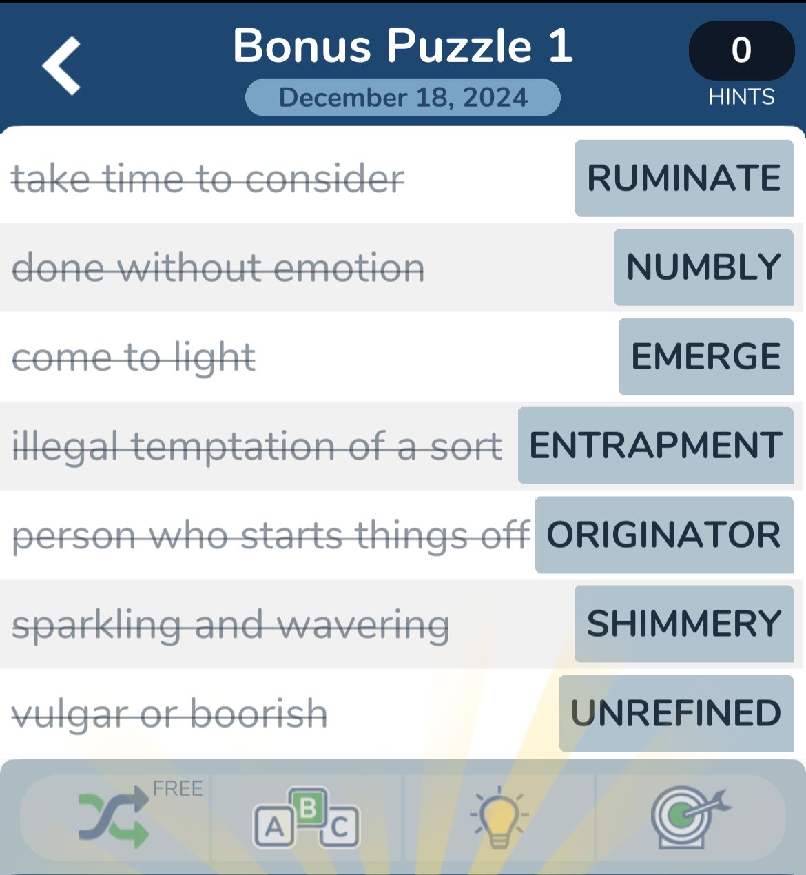7 Little Words December 18 2024 Bonus 1