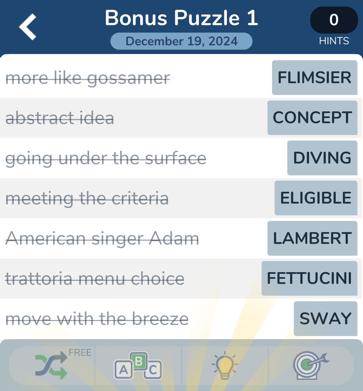 7 Little Words December 19 2024 Bonus 1