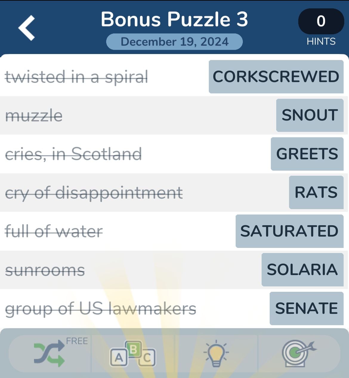 7 Little Words December 19 2024 Bonus 3