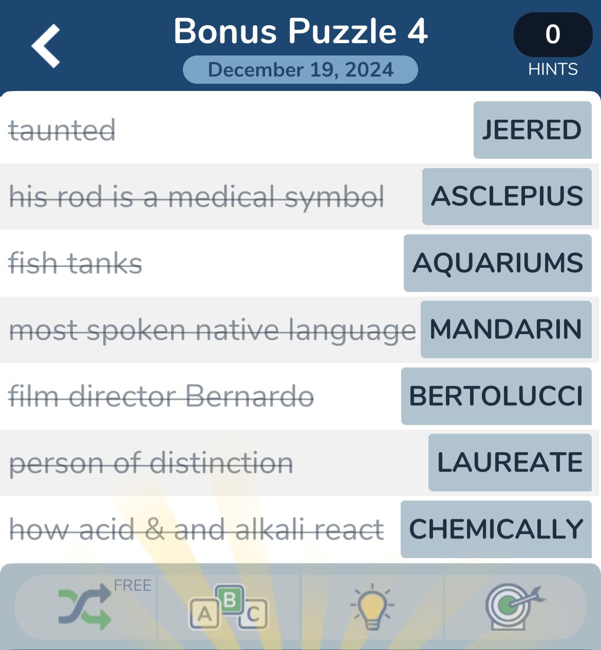 7 Little Words December 19 2024 Bonus 4