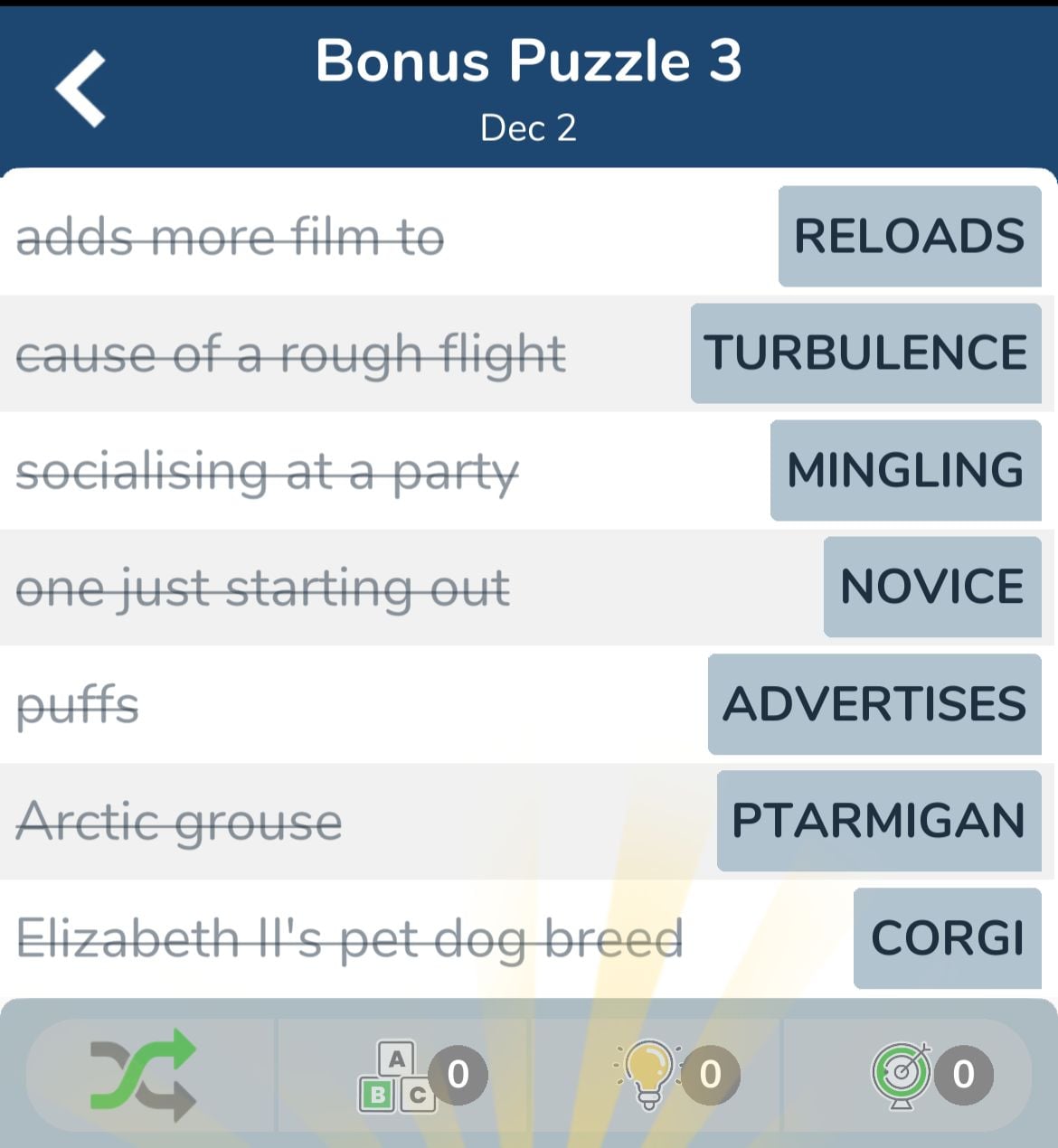 7 Little Words December 2 2024 Bonus 3