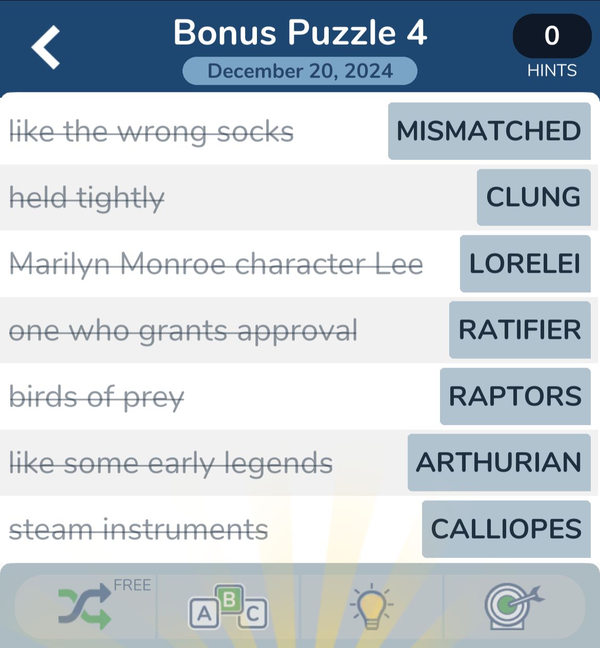 7 Little Words December 20 2024 Bonus 4