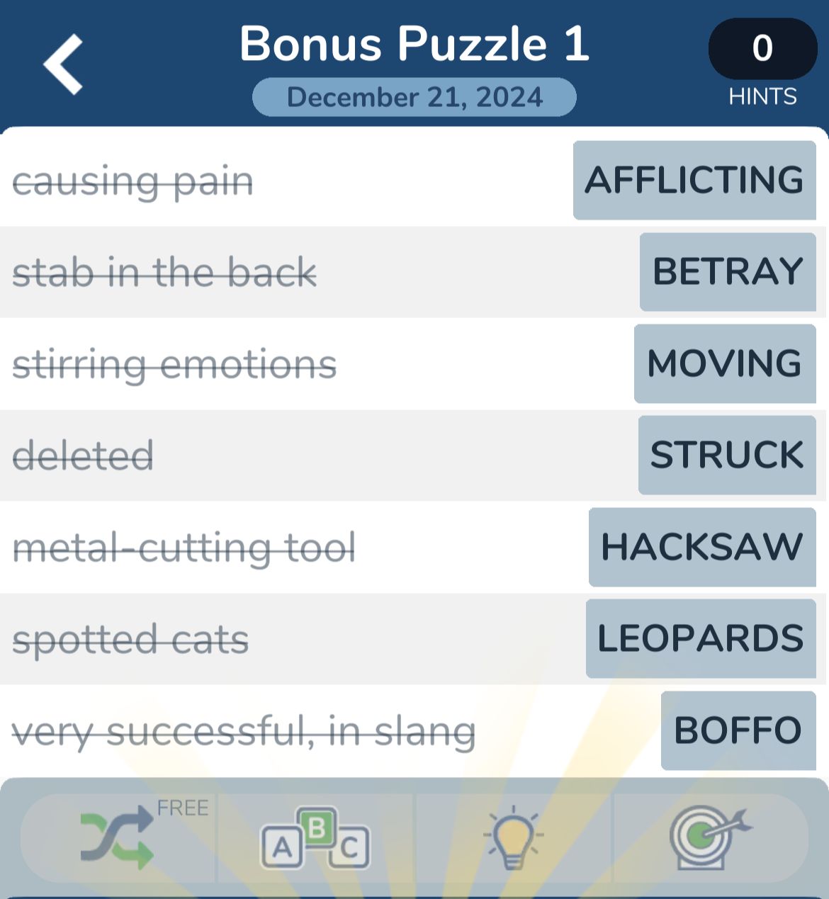 7 Little Words December 21 2024 Bonus 1