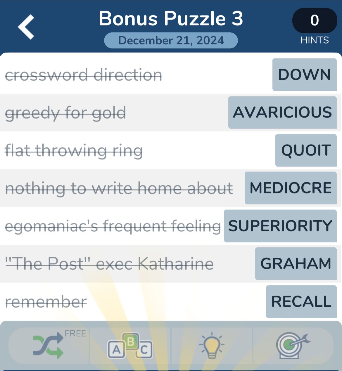 7 Little Words December 21 2024 Bonus 3