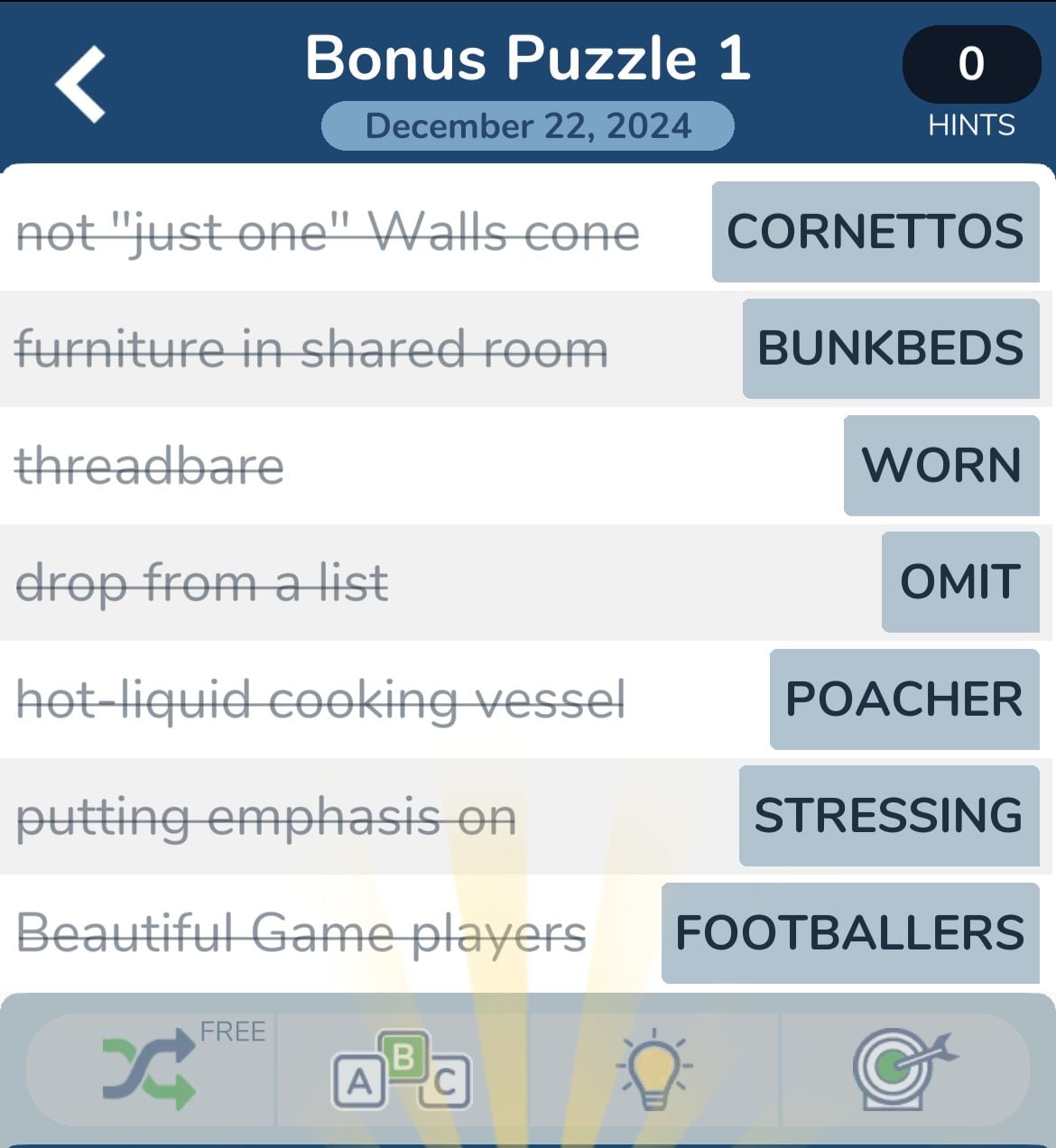 7 Little Words December 22 2024 Bonus 1