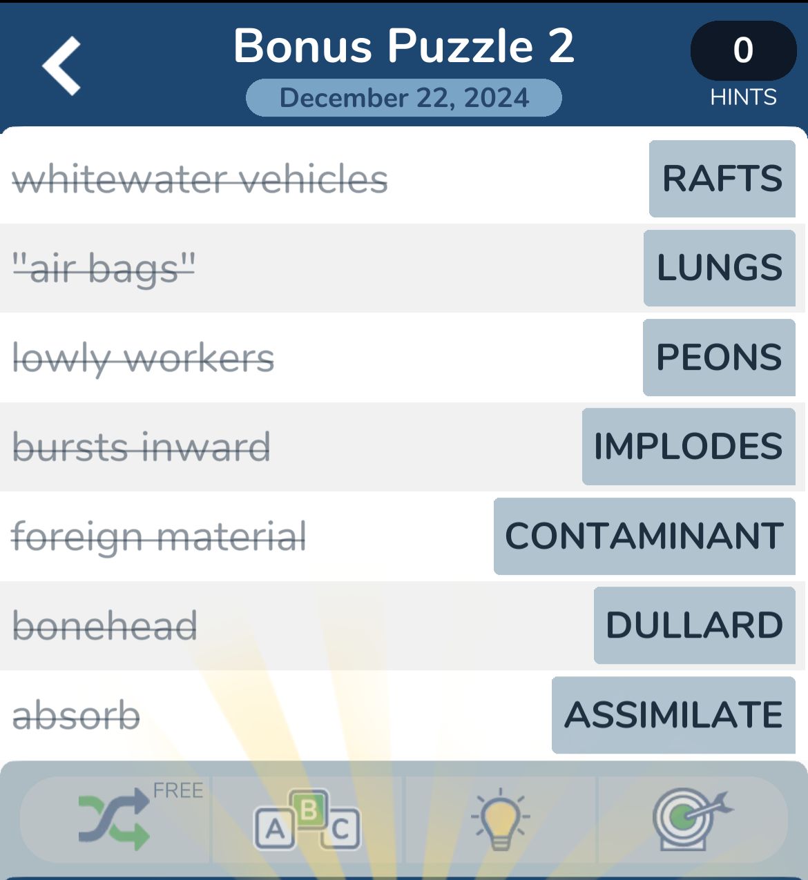 7 Little Words December 22 2024 Bonus 2