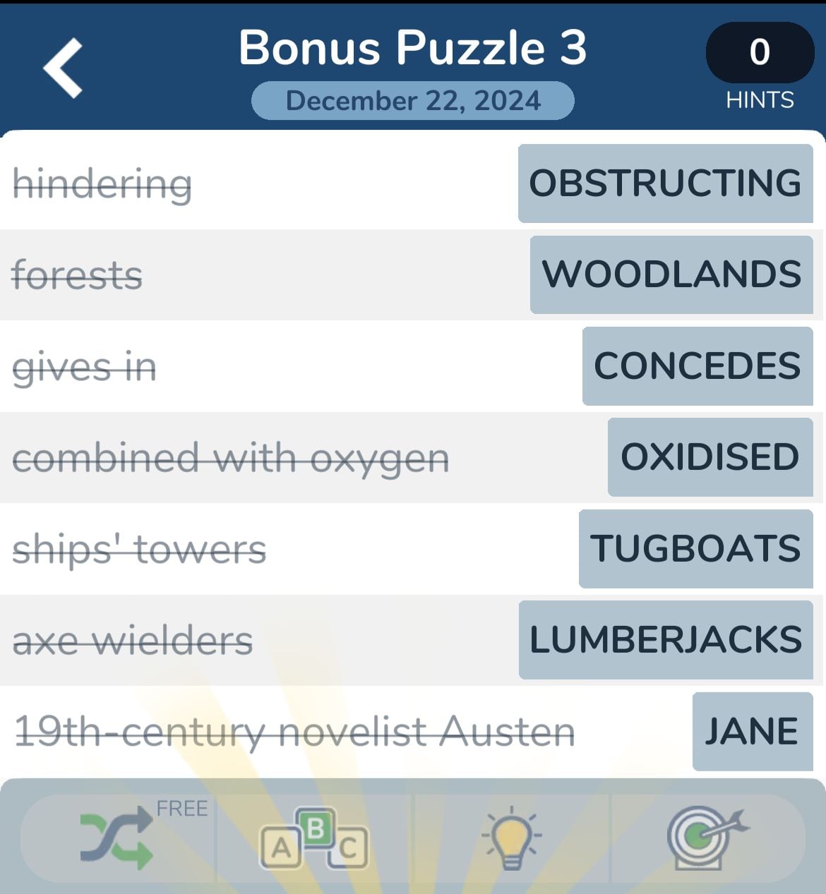 7 Little Words December 22 2024 Bonus 3