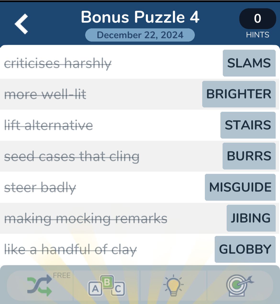 7 Little Words December 22 2024 Bonus 4