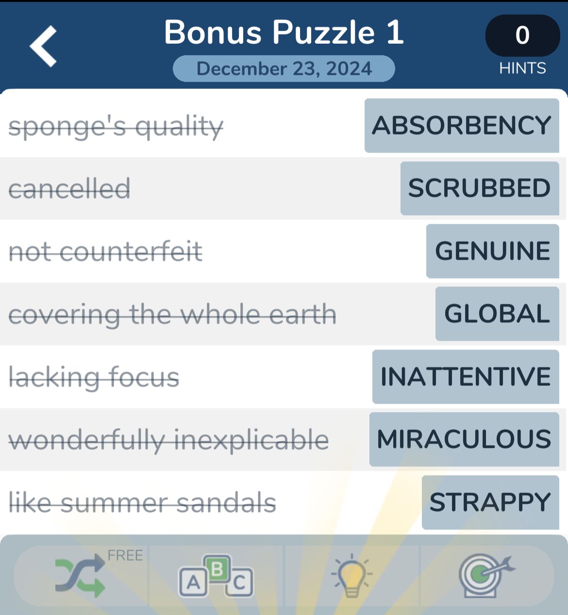 7 Little Words December 23 2024 Bonus 1