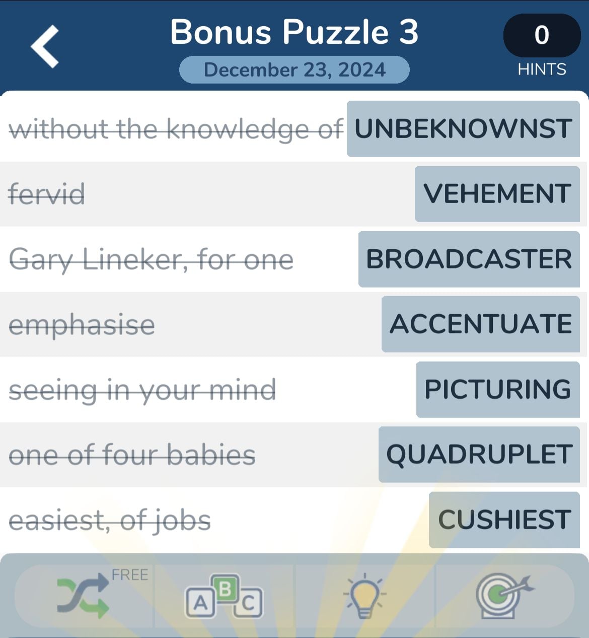 7 Little Words December 23 2024 Bonus 3