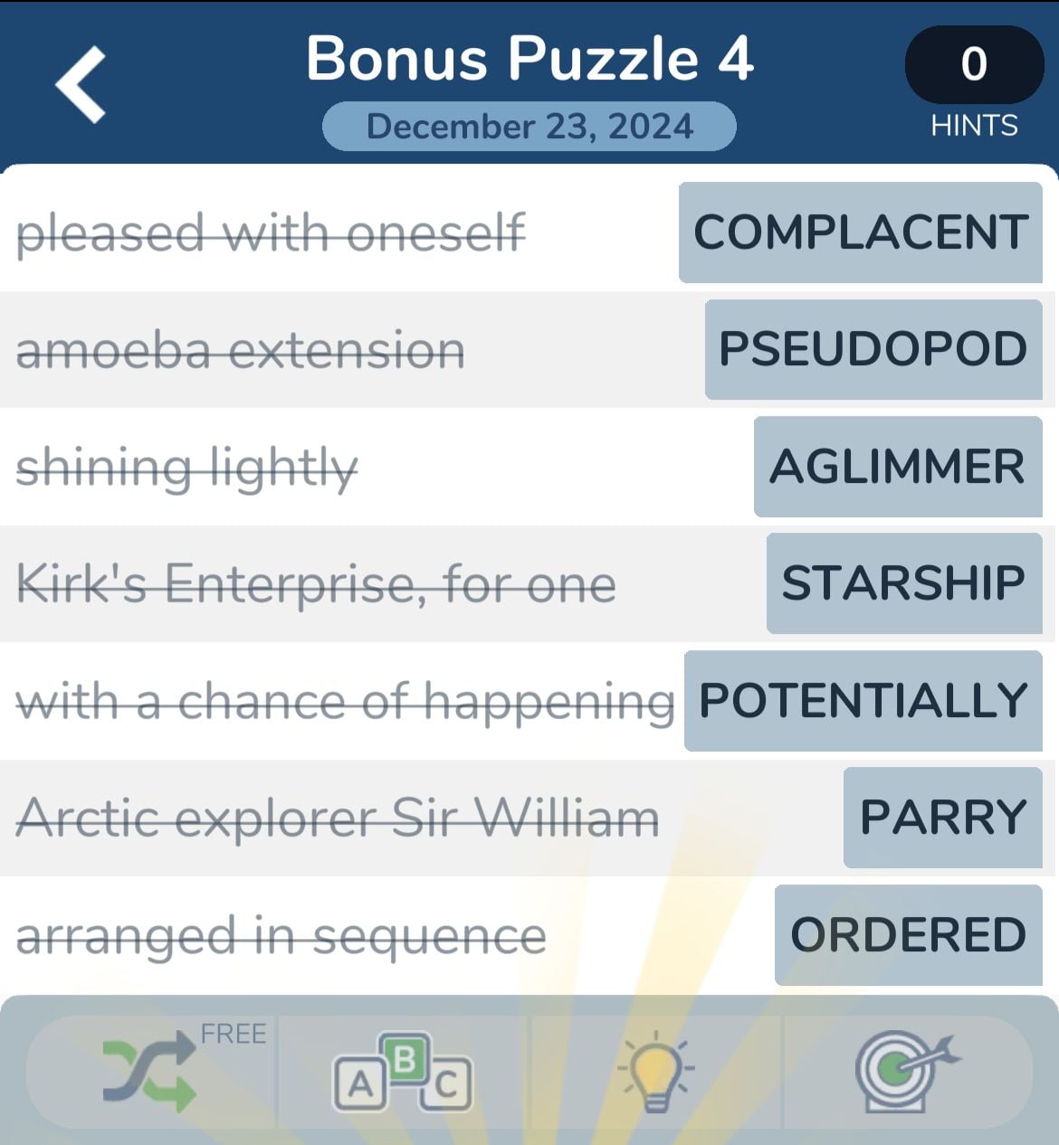 7 Little Words December 23 2024 Bonus 4
