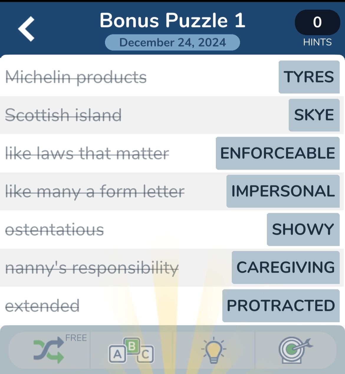 7 Little Words December 24 2024 Bonus 1