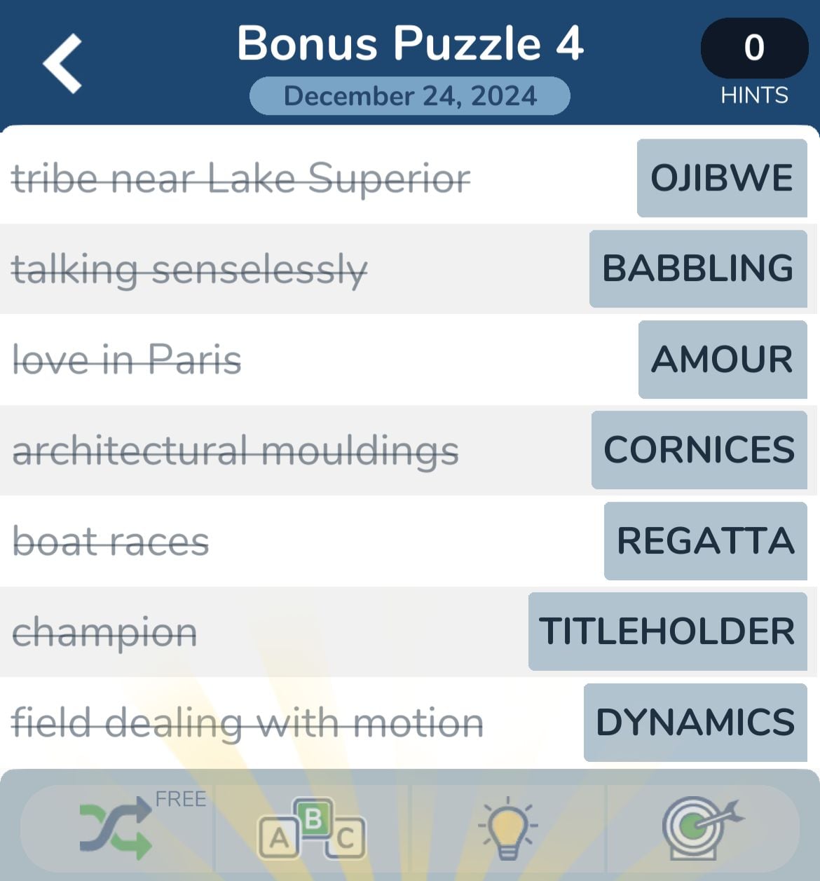 7 Little Words December 24 2024 Bonus 4
