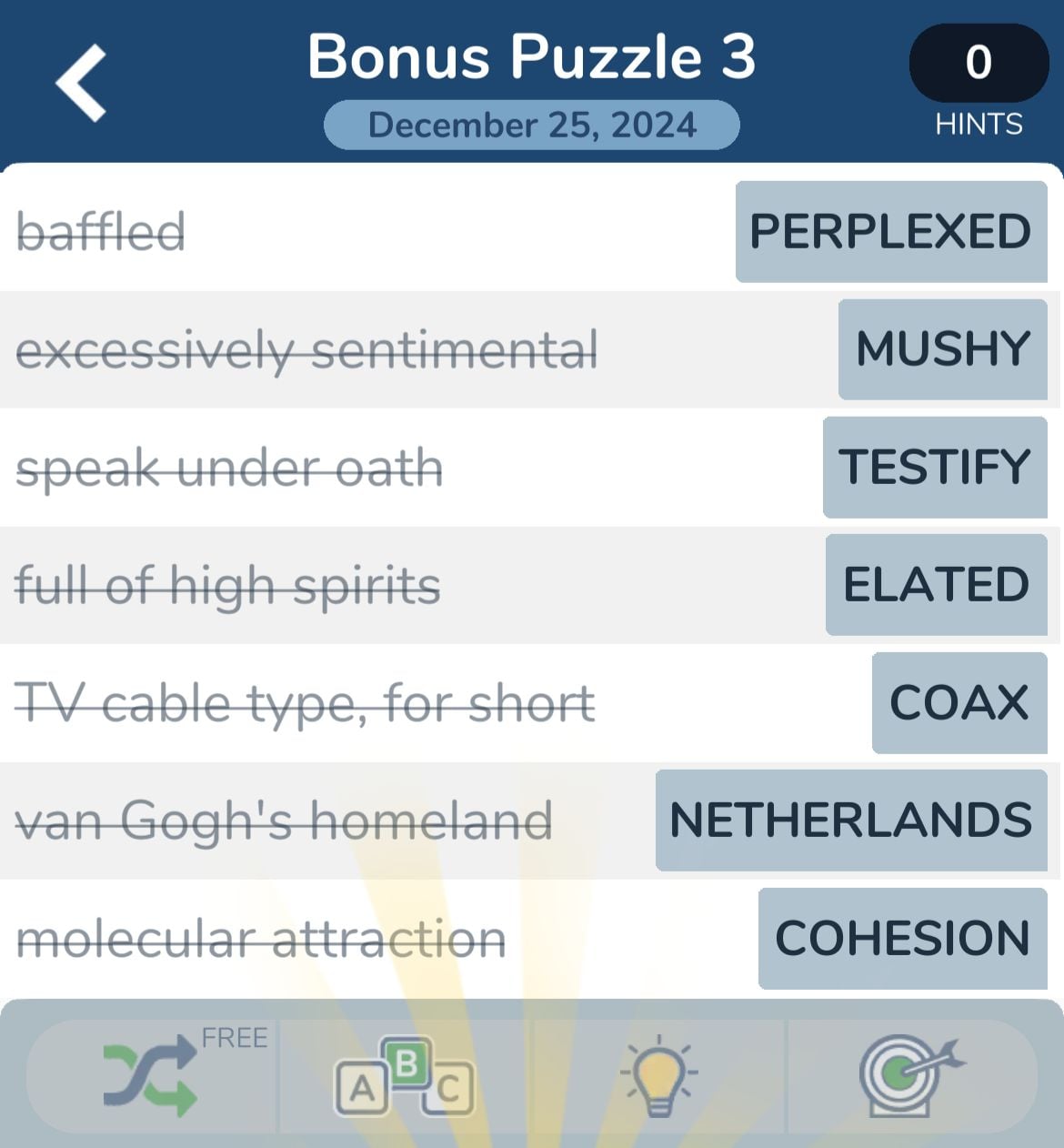 7 Little Words December 25 2024 Bonus 3