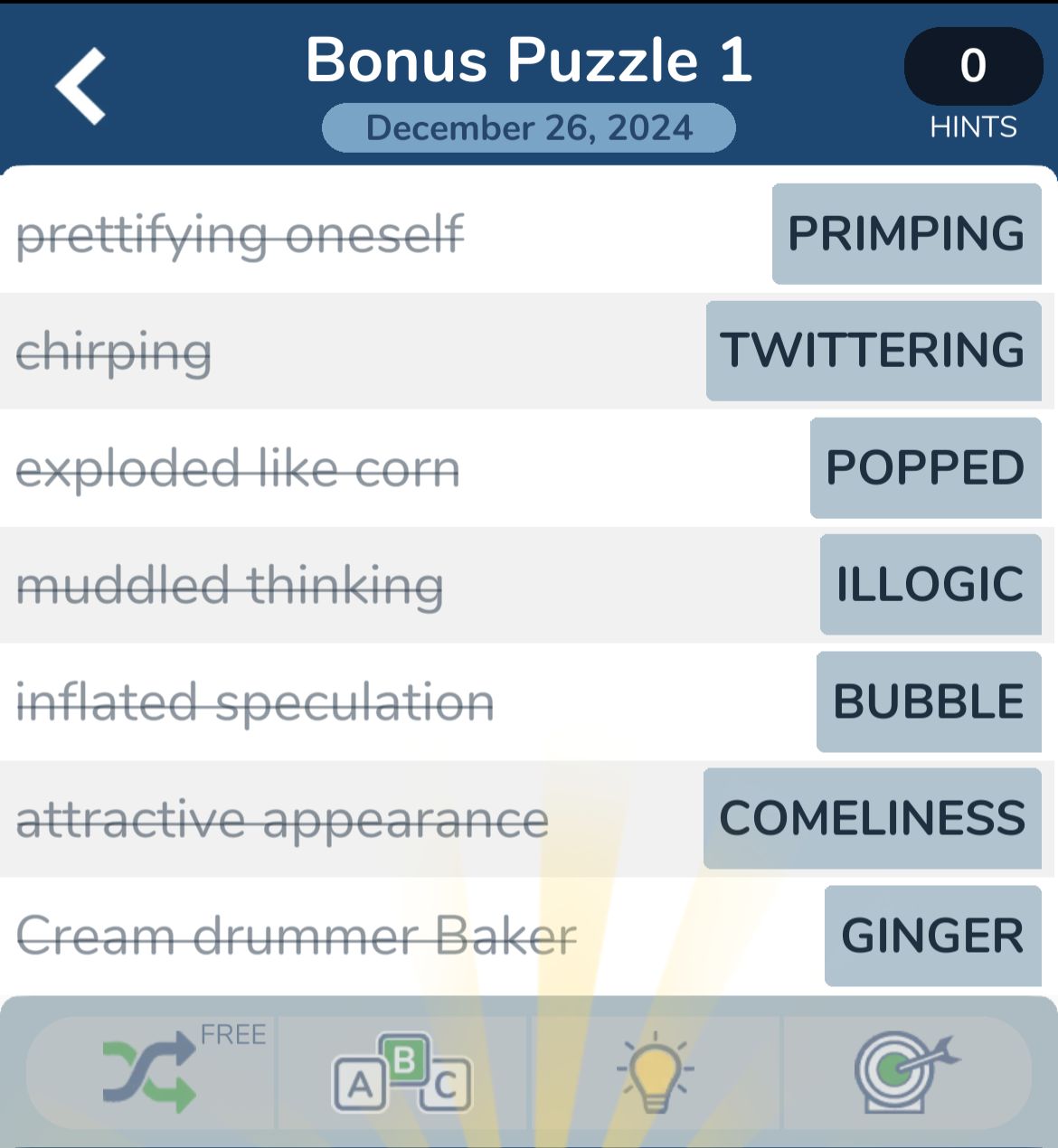 7 Little Words December 26 2024 Bonus 1