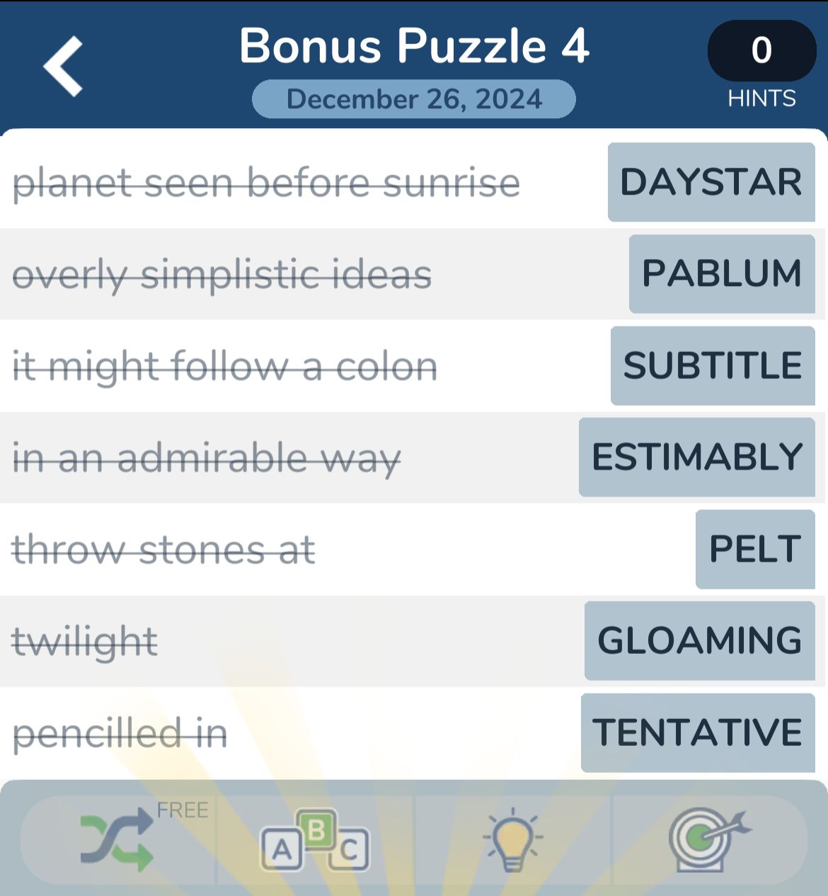 7 Little Words December 26 2024 Bonus 4