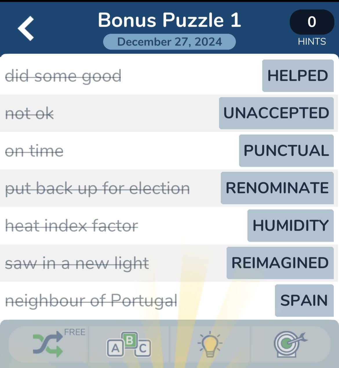 7 Little Words December 27 2024 Bonus 1