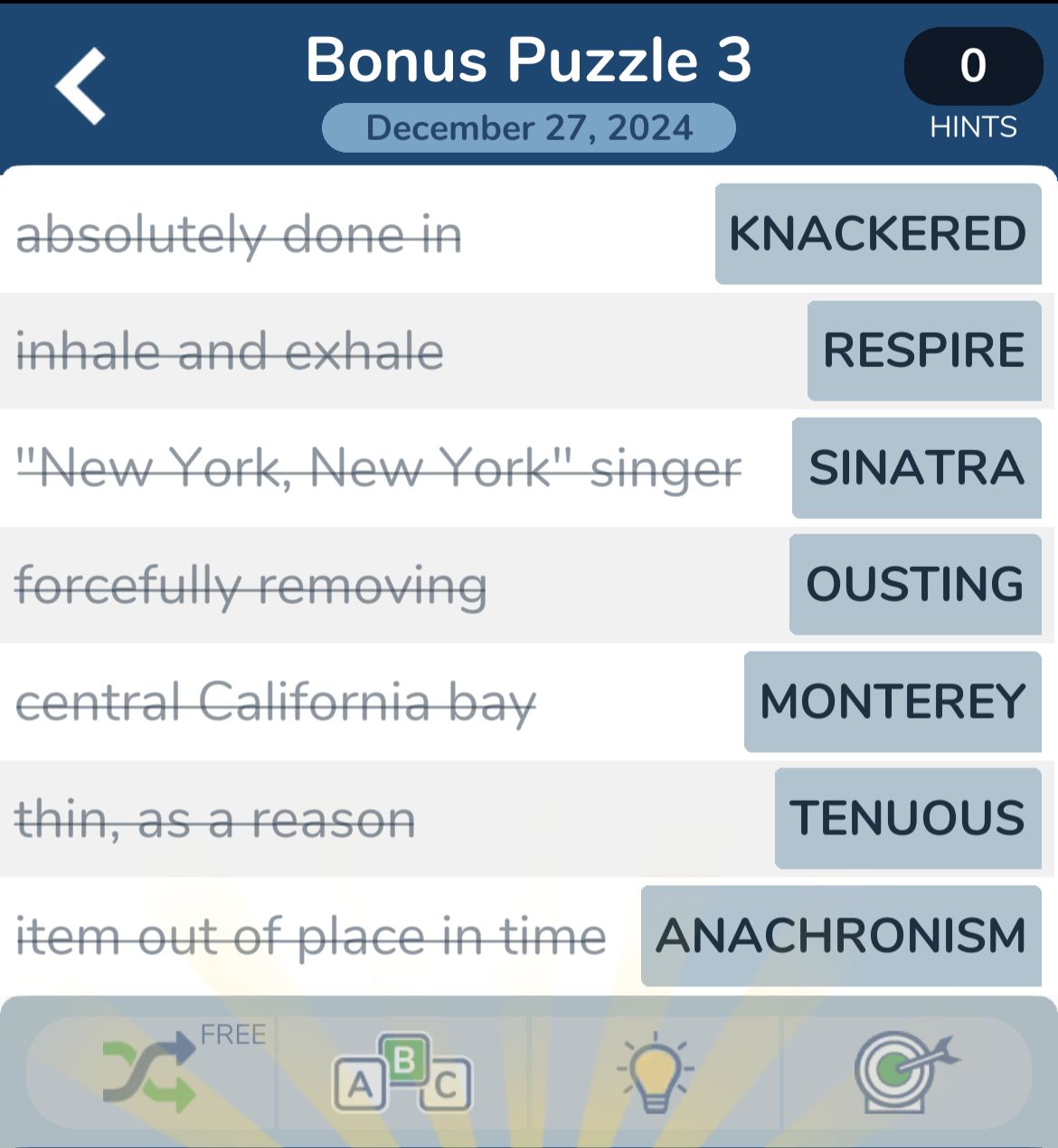 7 Little Words December 27 2024 Bonus 3