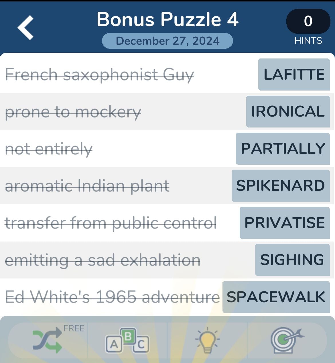 7 Little Words December 27 2024 Bonus 4