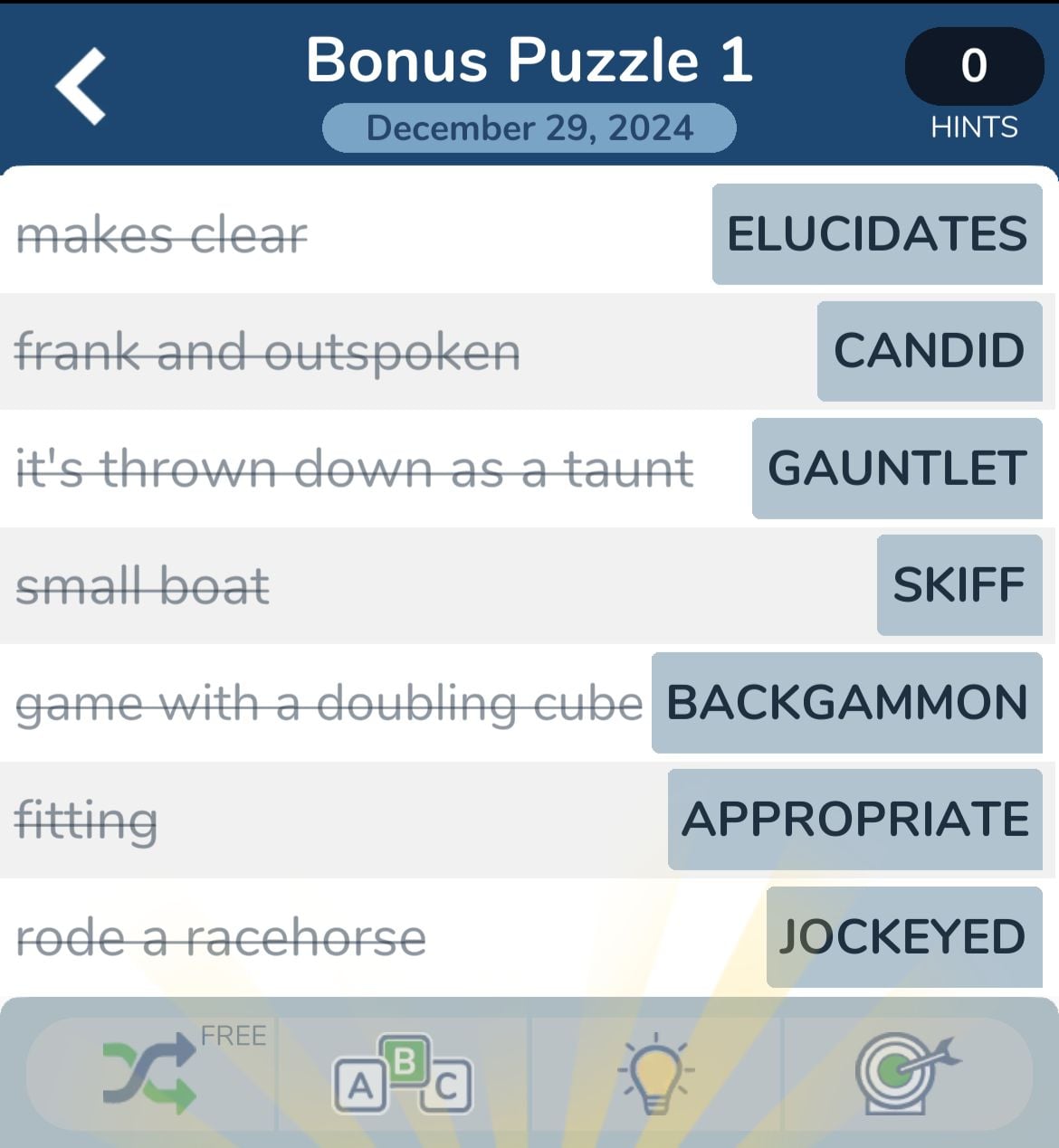 7 Little Words December 29 2024 Bonus 1