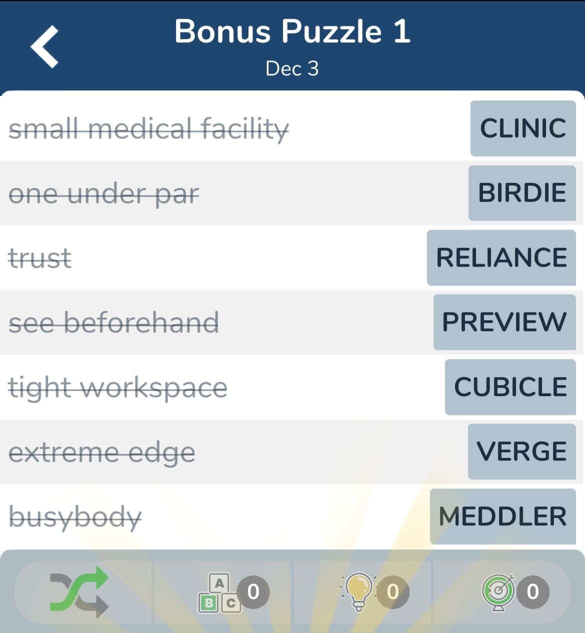 7 Little Words December 3 2024 Bonus 1