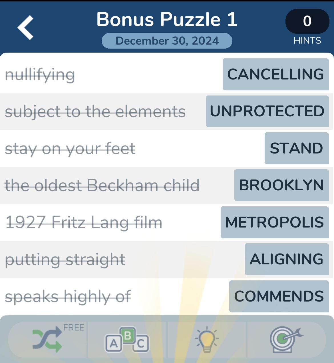 7 Little Words December 30 2024 Bonus 1