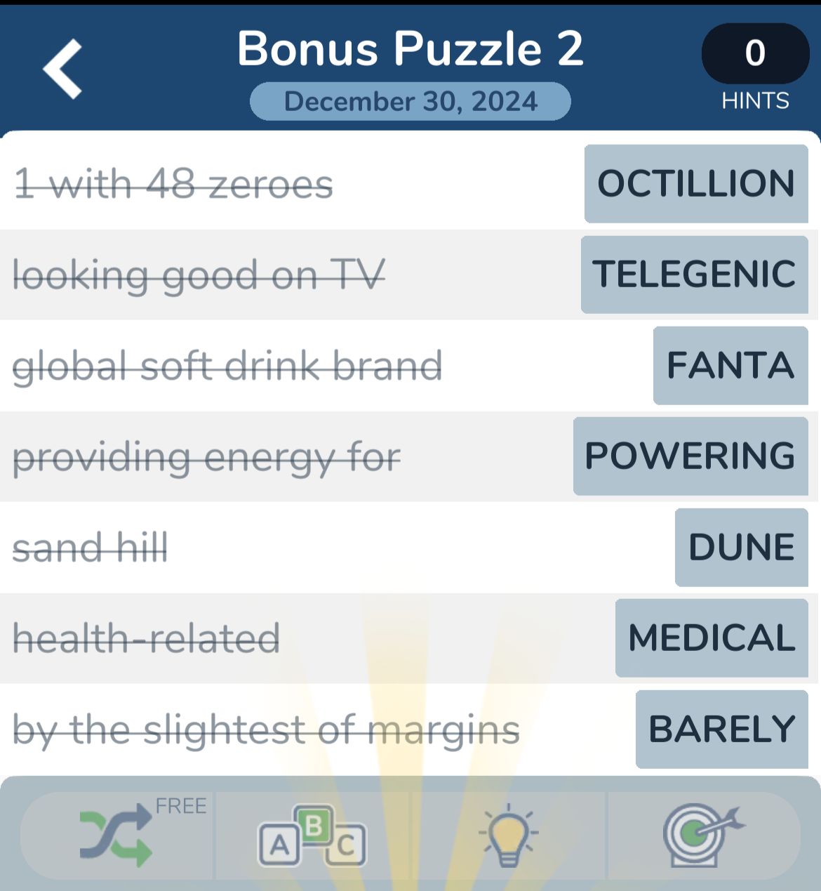 7 Little Words December 30 2024 Bonus 2