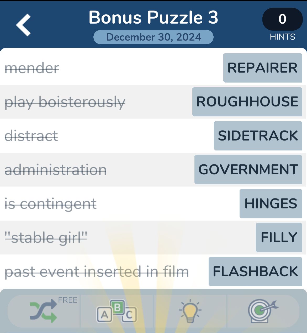 7 Little Words December 30 2024 Bonus 3