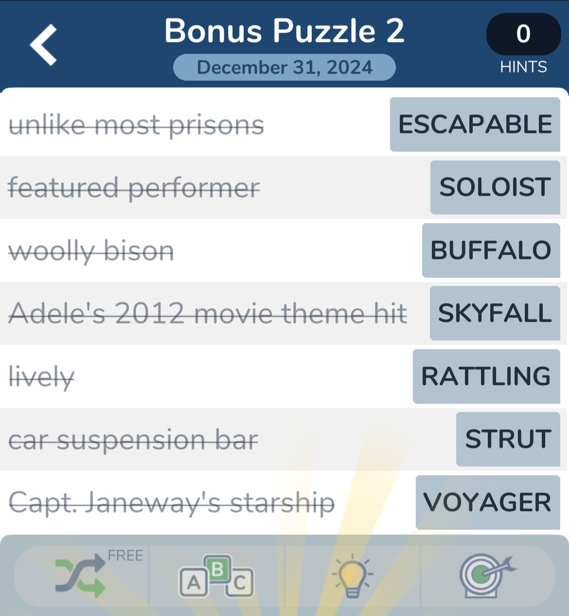 7 Little Words December 31 2024 Bonus 2