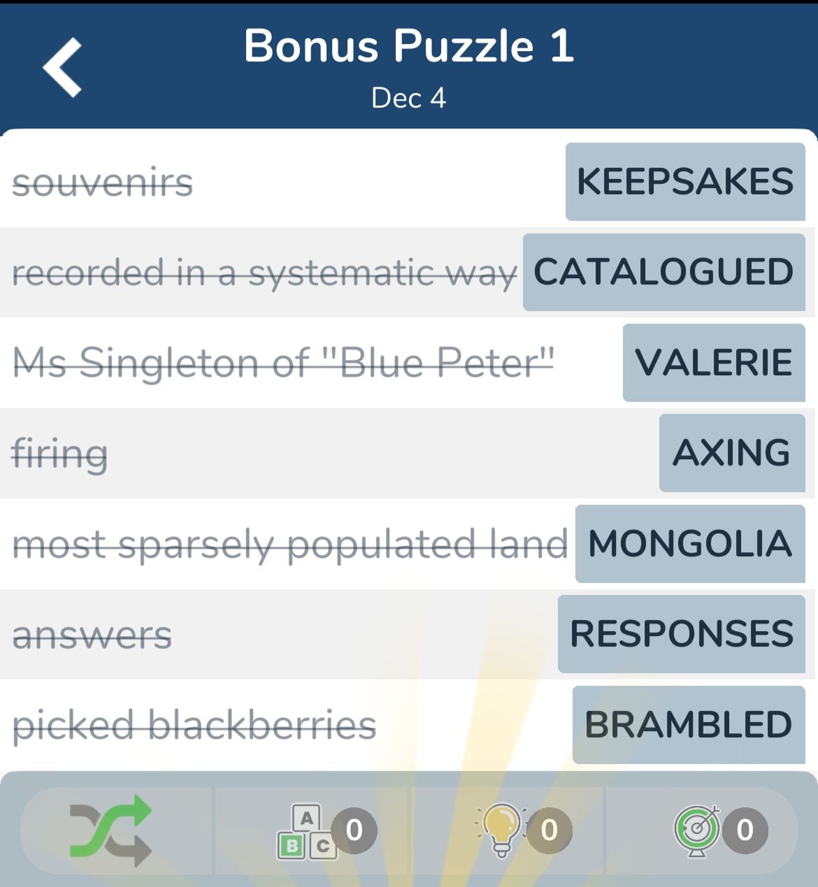 7 Little Words December 4 2024 Bonus 1