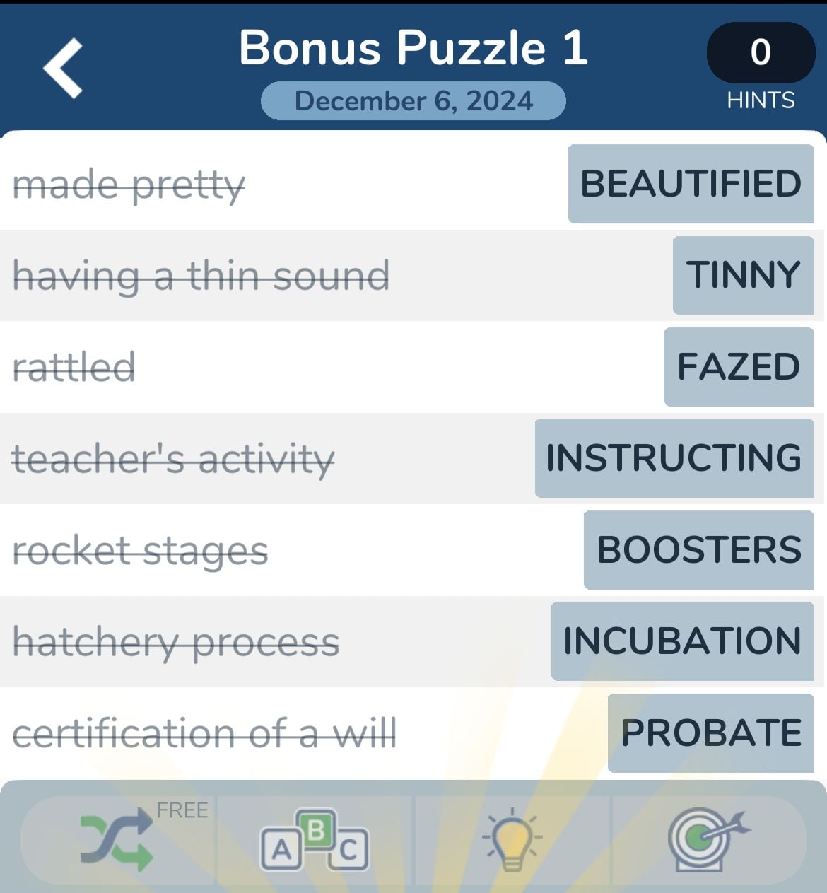 7 Little Words December 6 2024 Bonus 1