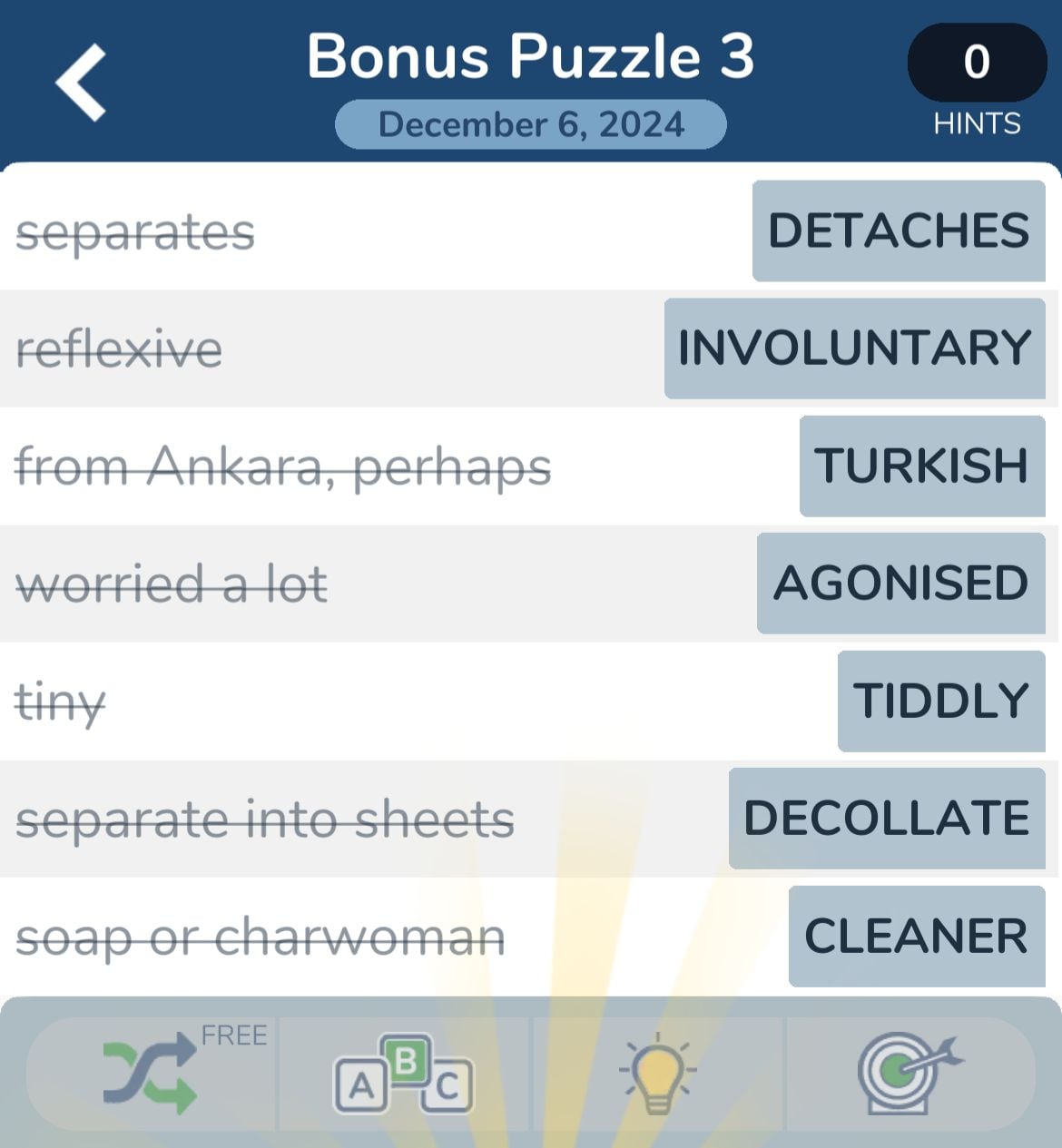 7 Little Words December 6 2024 Bonus 3