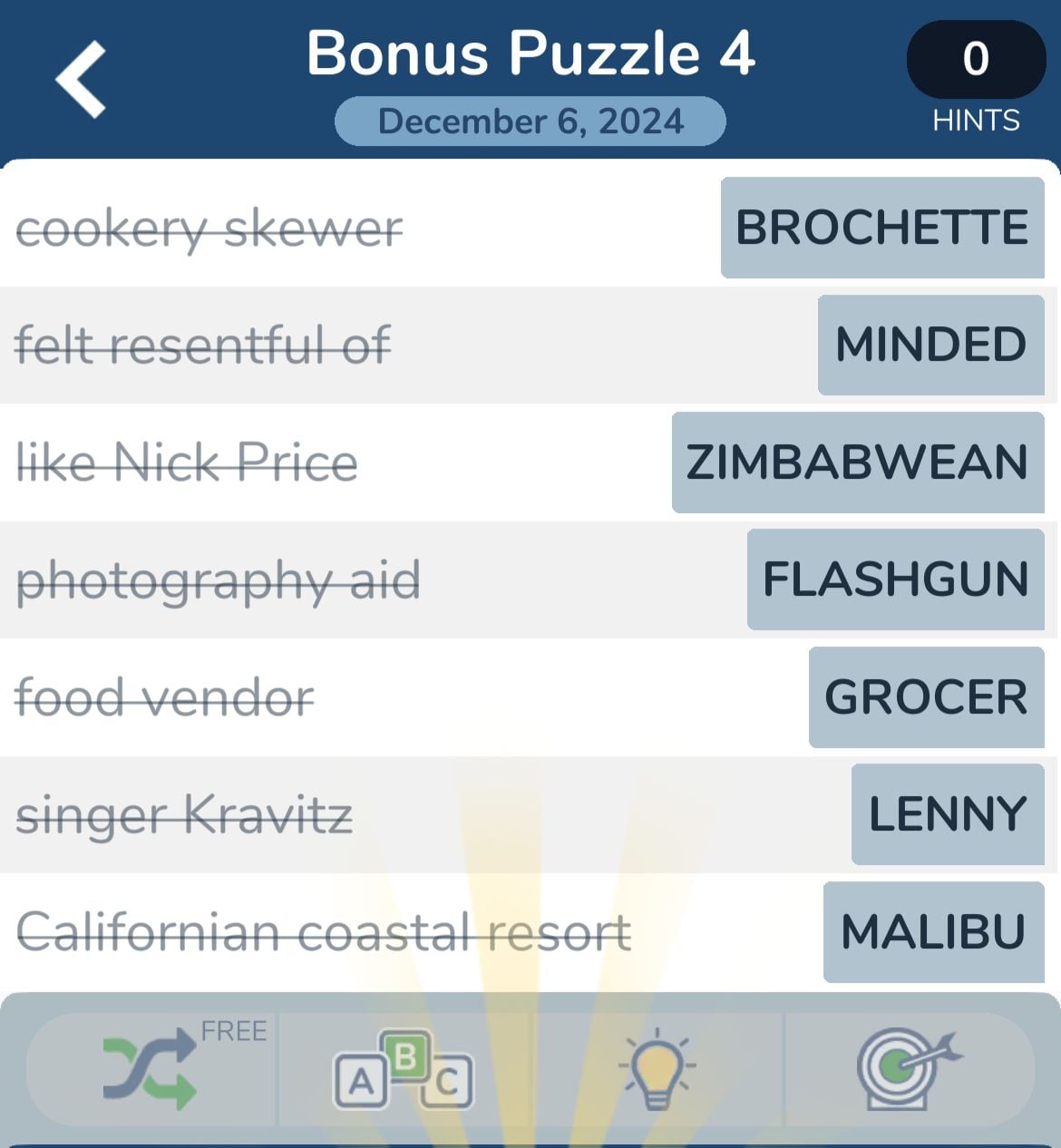 7 Little Words December 6 2024 Bonus 4
