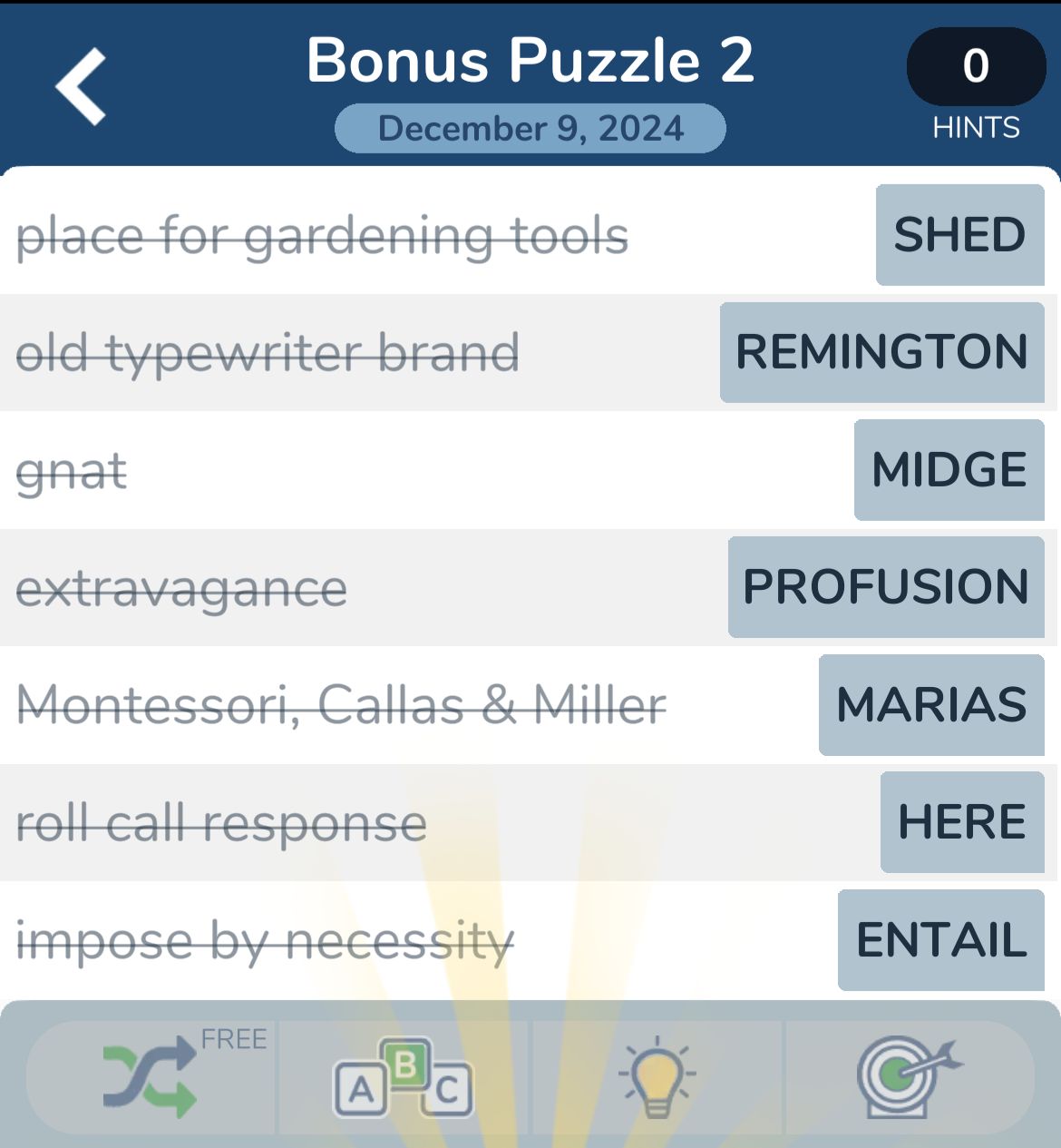 7 Little Words December 9 2024 Bonus 2