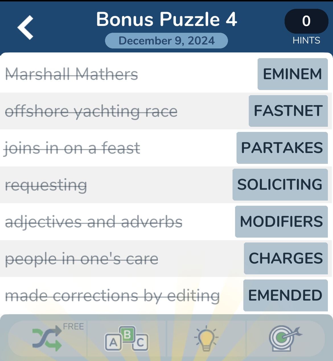 7 Little Words December 9 2024 Bonus 4