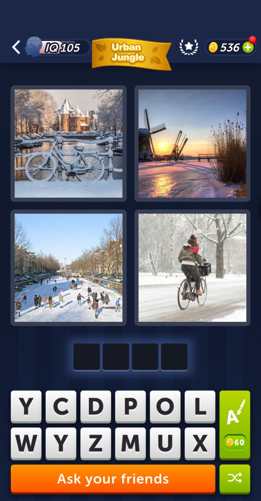 Winter scenes with snow and bicycles in Europe.