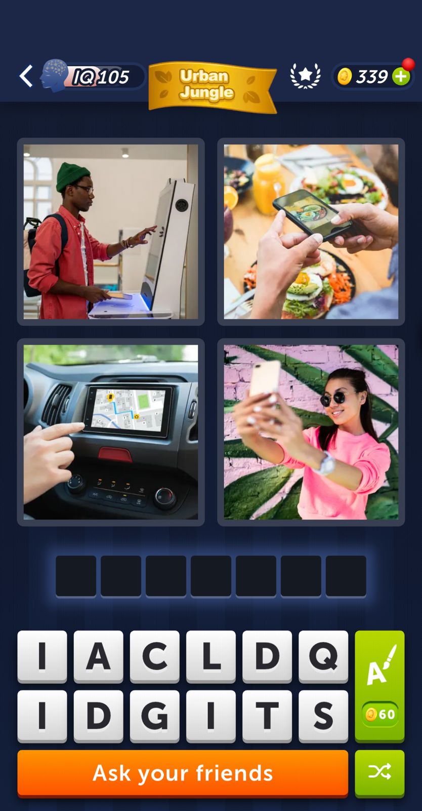Puzzle game with images and letter tiles