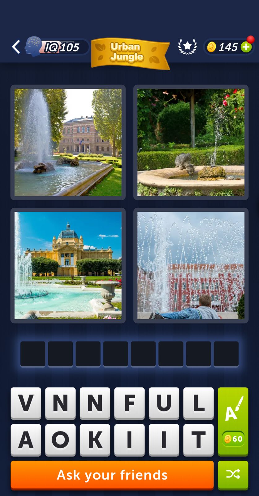 Four different fountains in scenic urban locations