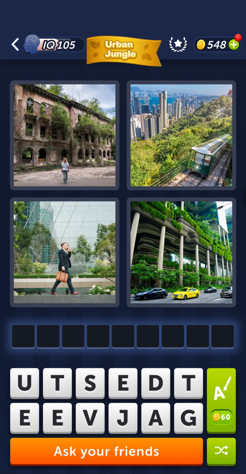 Urban jungle game puzzle with nature photos.
