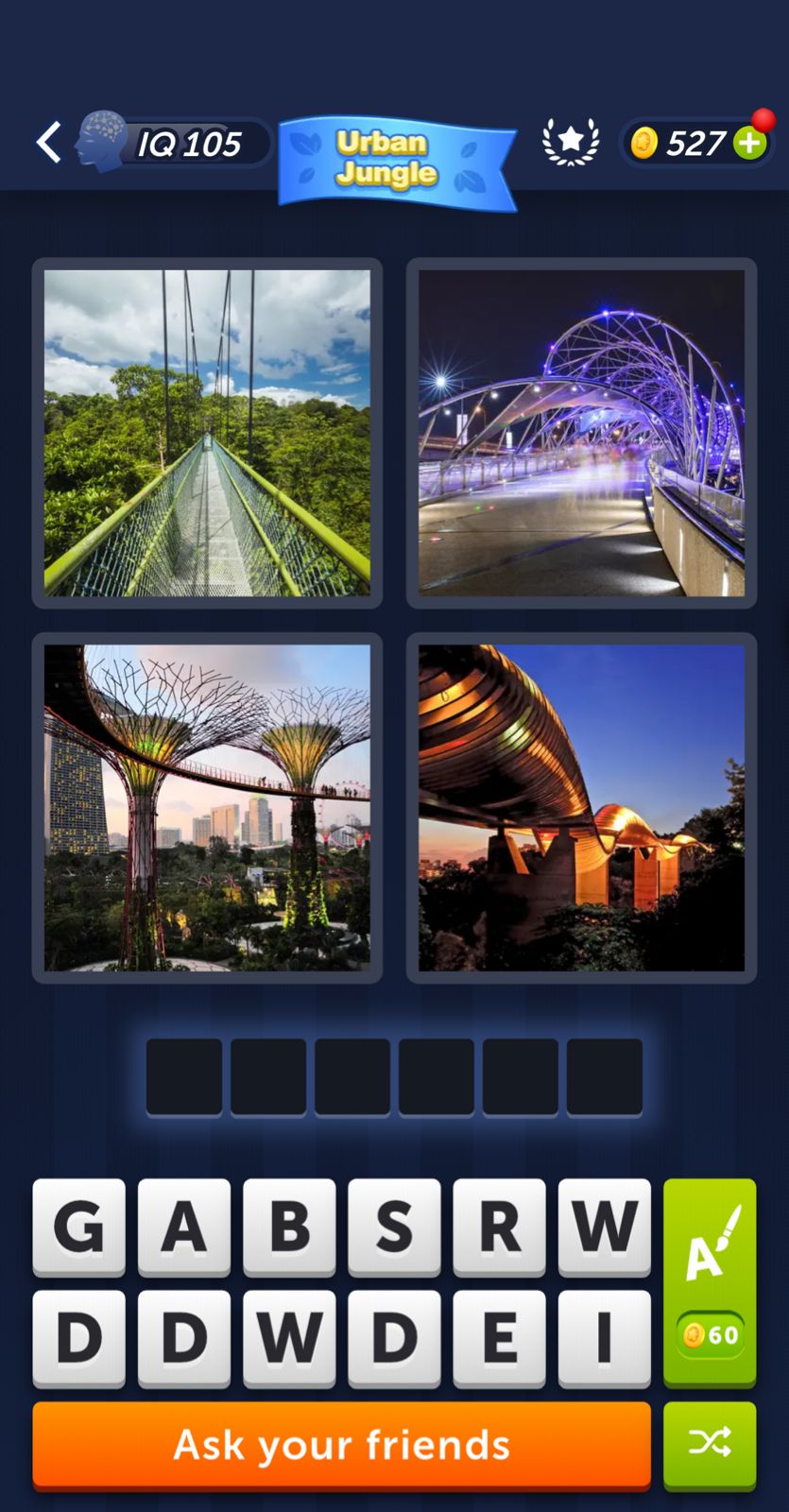 Puzzle game with nature-themed images and letters grid.
