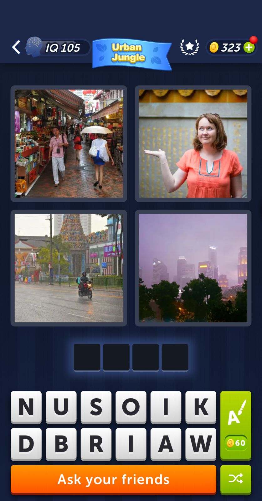 Game interface with city and people images.