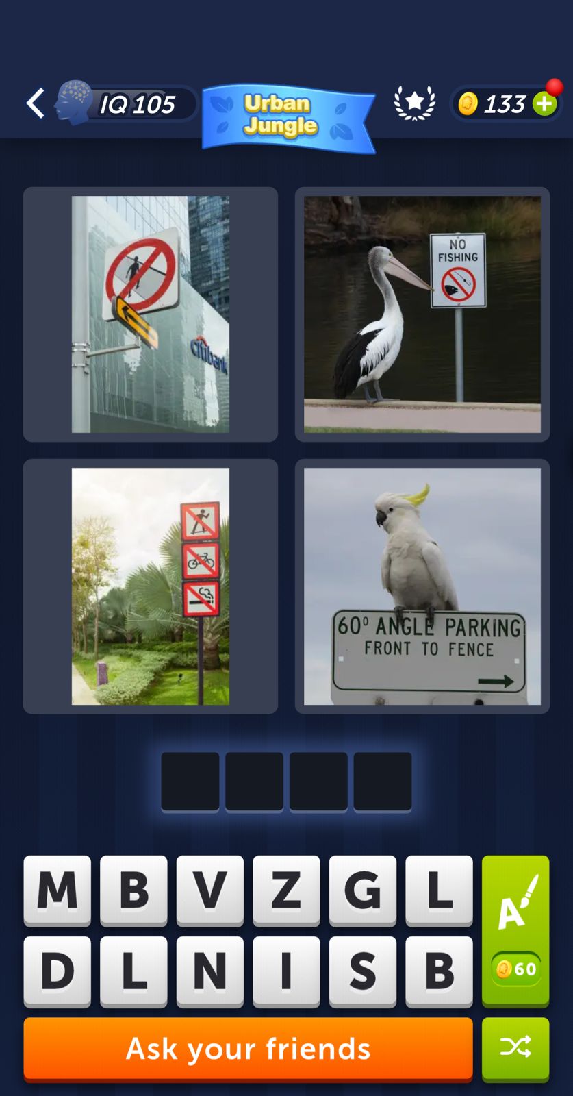 Parrots and pelicans on various signs