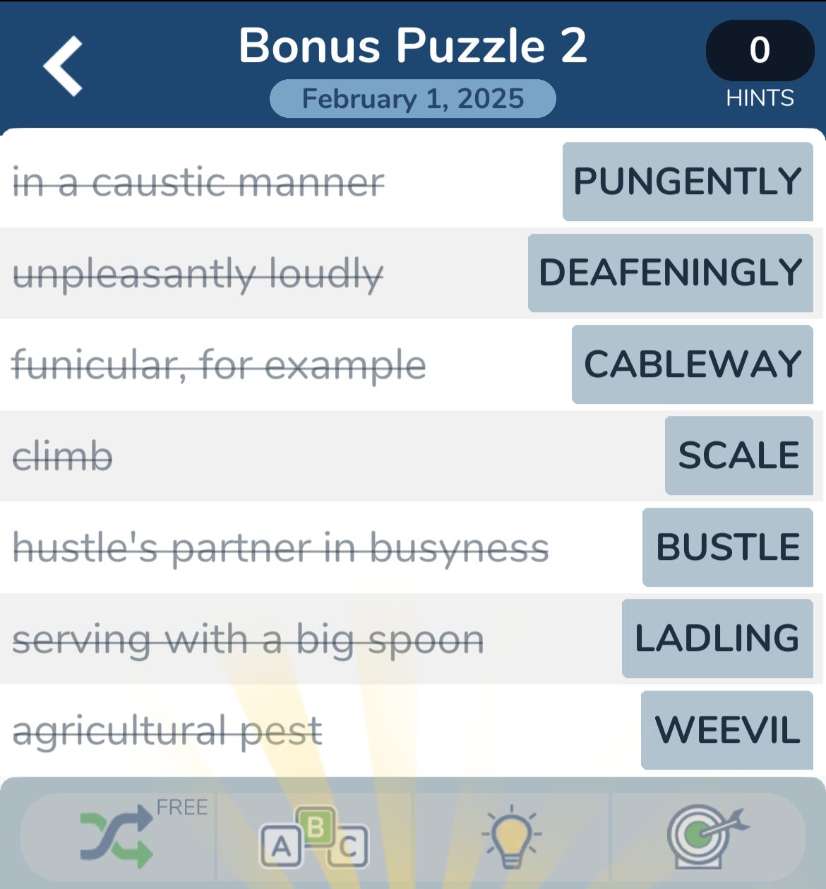 Word puzzle answers for crosswords game.