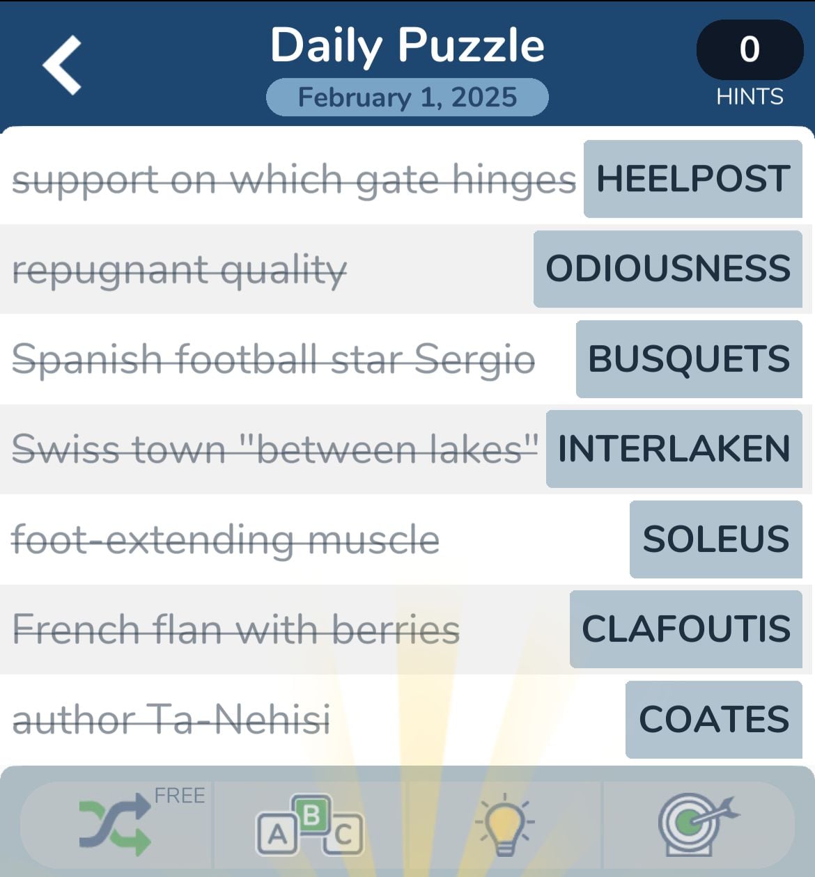 Daily puzzle challenges for February 1, 2025.