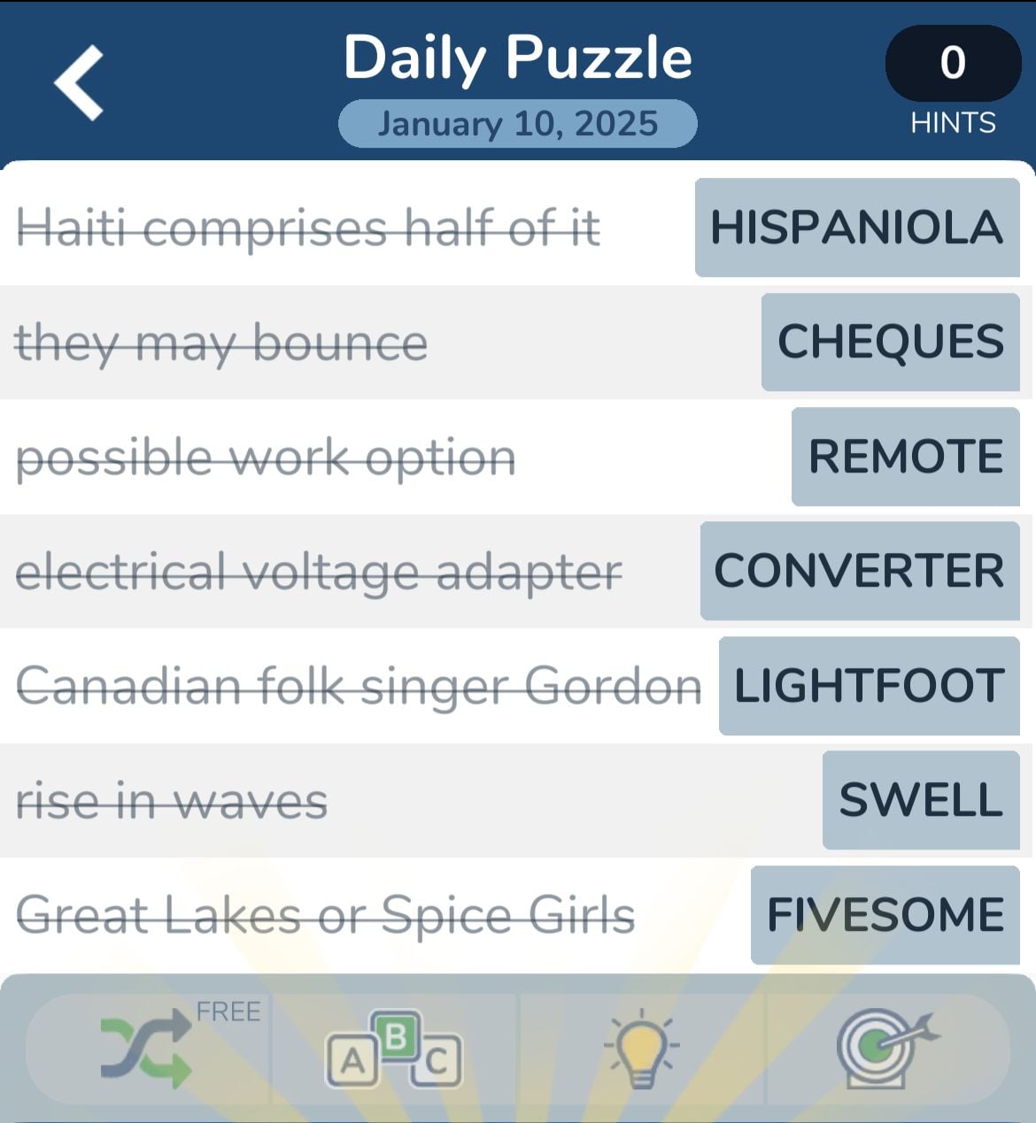 Daily puzzle clues, January 10, 2025 answers.