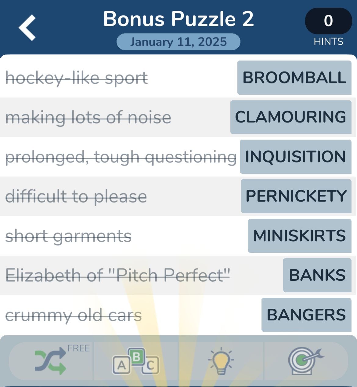 Word puzzle with matching definitions and answers.