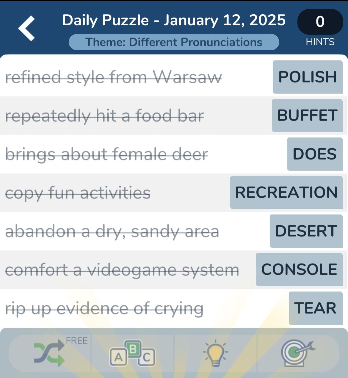 Daily puzzle about pronunciation differences.