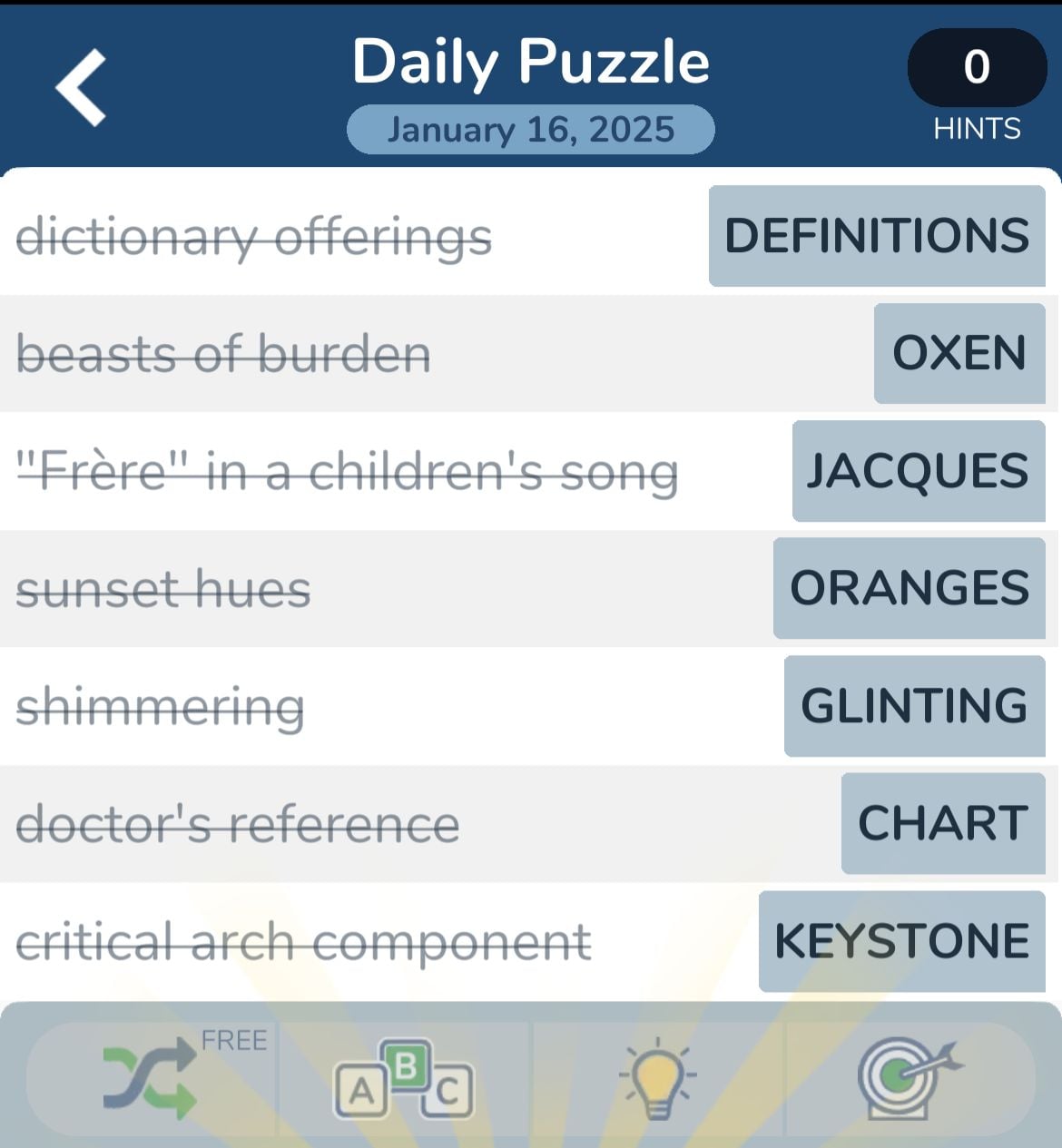 7 Little Words January 16 2025 Crossword puzzle answers for January 16, 2025